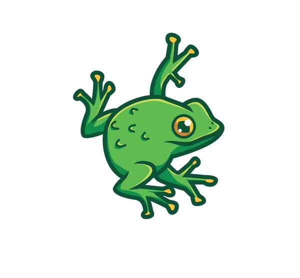 Cute Frog Stick Wall Cartoon Animal Nature Concept Isolated Illustration — Vetor de Stock