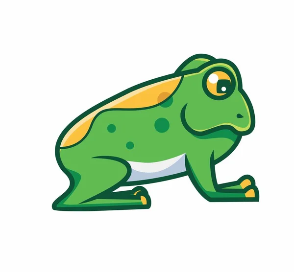 Cute Green Frog Ground Cartoon Animal Nature Concept Isolated Illustration — Image vectorielle