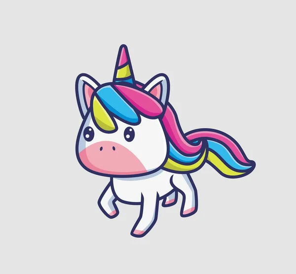 Cute Unicorn Walking Cartoon Animal Nature Concept Isolated Illustration Flat - Stok Vektor