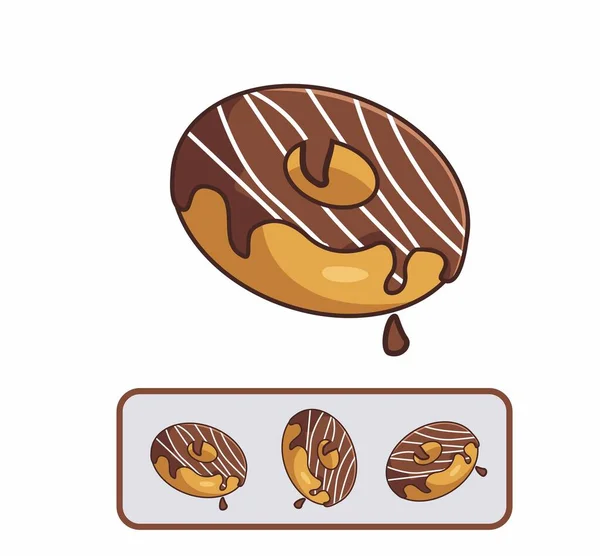 Cartoon Cholcolate Donuts Set White Line Mark Food Drink Cartoon — Vettoriale Stock