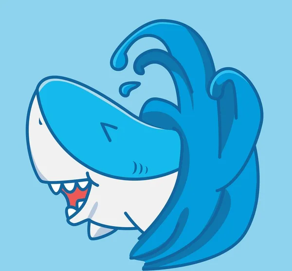 Cute Shark Playing Wave Cartoon Animal Nature Concept Isolated Illustration — Archivo Imágenes Vectoriales