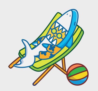 cute shark costume sunburning beach. cartoon animal travel holiday vacation summer concept Isolated illustration. Flat Style suitable for Sticker Icon Design Premium Logo vector. Mascot Character