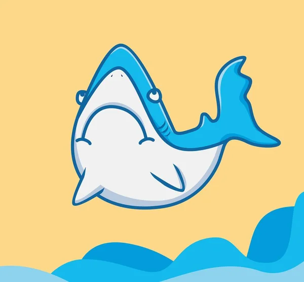 Cute Baby Shark Jumping Cartoon Animal Nature Concept Isolated Illustration — Stock Vector