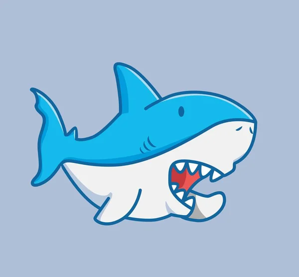 Cute Shark Talking Cartoon Animal Nature Concept Isolated Illustration Flat — Image vectorielle