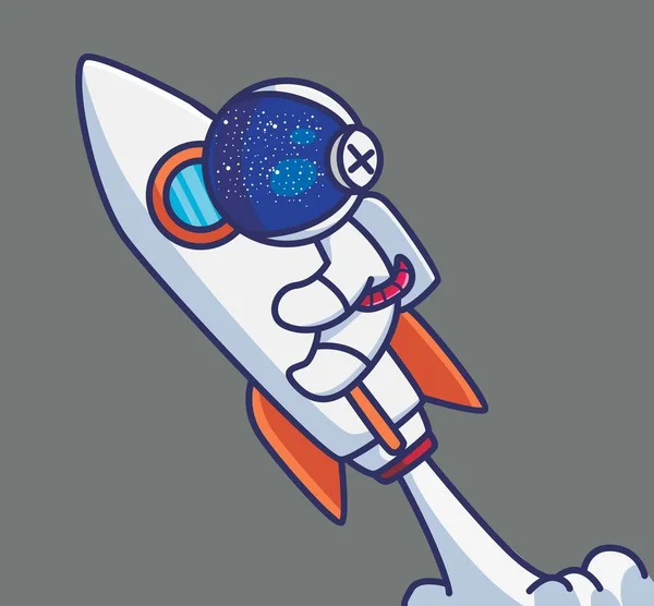 Cute Astronaut Rocket Start Space Cartoon Science Technology Concept Isolated — Stok Vektör