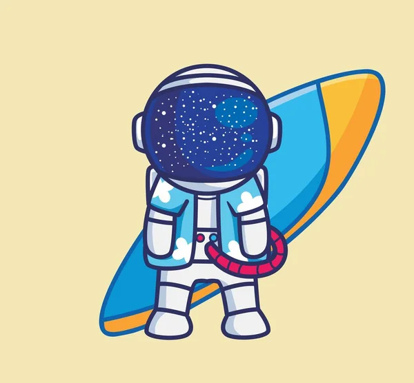 Cute Astronaut Surfboard Cartoon Travel Holiday Vacation Summer Concept Isolated — 스톡 벡터