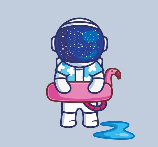 Cute Astronaut Bring Flamingo Lifebuoy Cartoon Travel Holiday Vacation Summer — Image vectorielle