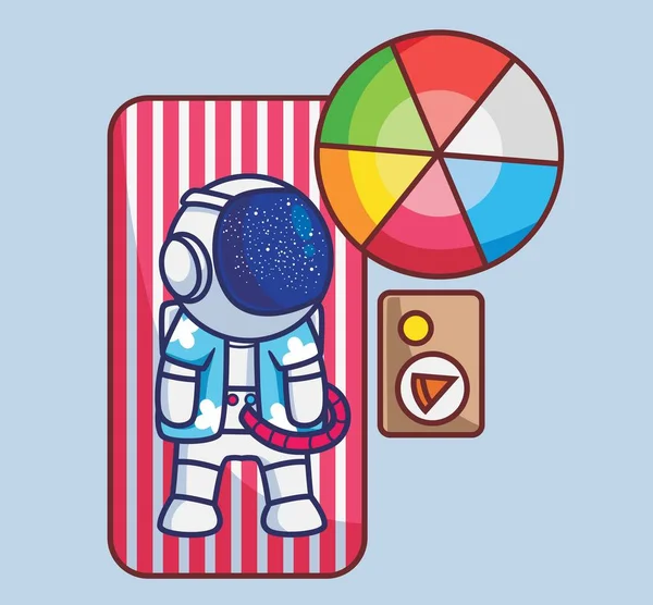 Cute Astronaut Sunburning Colorful Umbrella Cartoon Travel Holiday Vacation Summer — Image vectorielle