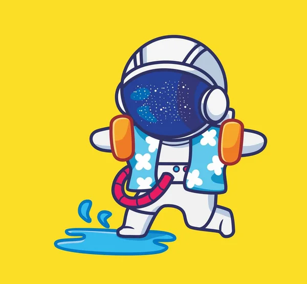Cute Astronaut Step Water Cartoon Travel Holiday Vacation Summer Concept — Image vectorielle