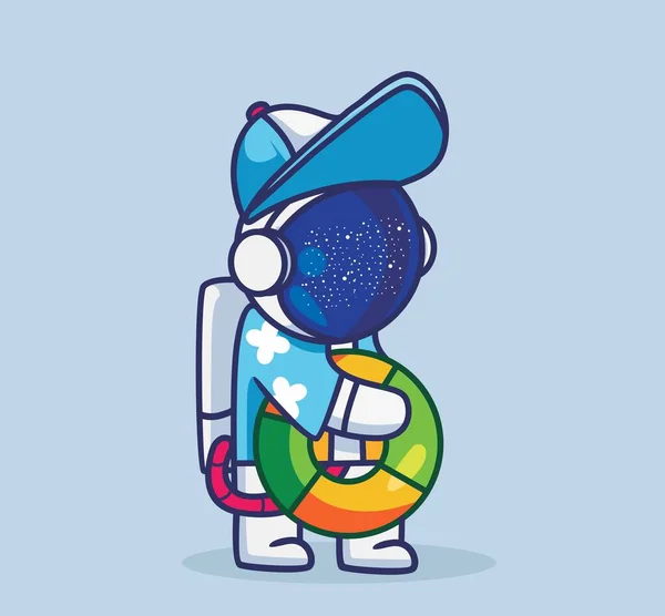 Cute Astronaut Bring Lifebuoy Ban Cartoon Travel Holiday Vacation Summer — Image vectorielle