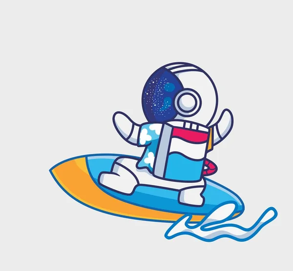 Cute Astronaut Play Surfboarding Cartoon Travel Holiday Vacation Summer Concept — 스톡 벡터