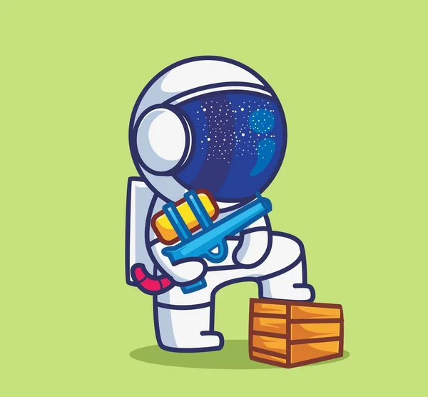Cute Astronaut Playing Water Gun Cartoon Travel Holiday Vacation Summer — Vector de stock