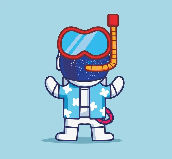 Cute Astronaut Snorkeling Cartoon Travel Holiday Vacation Summer Concept Isolated — 스톡 벡터