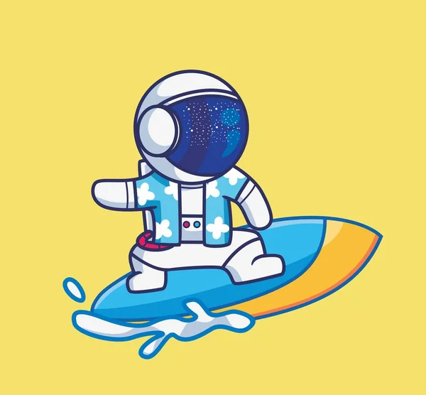 Cute Astronaut Surfboarding Cartoon Travel Holiday Vacation Summer Concept Isolated — ストックベクタ