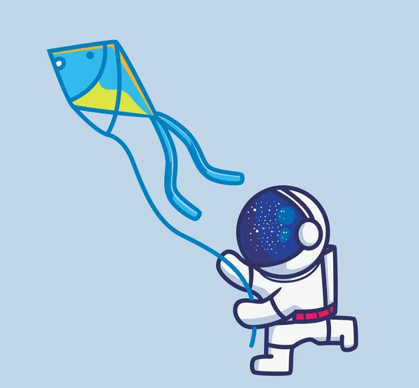 Cute Astronaut Playing Kite Cartoon Travel Holiday Vacation Summer Concept — Vetor de Stock