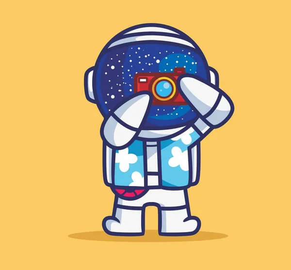 Cute Astronaut Take Picture Camera Cartoon Travel Holiday Vacation Summer — Image vectorielle