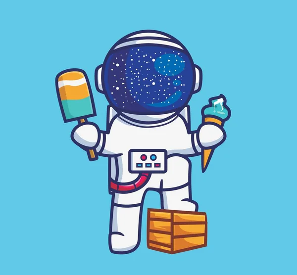 Cute Astronaut Eating Ice Cream Cone Cartoon Travel Holiday Vacation — Image vectorielle