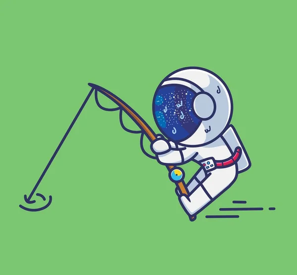 Cute Astronaut Fishing Cartoon Travel Holiday Vacation Summer Concept Isolated - Stok Vektor