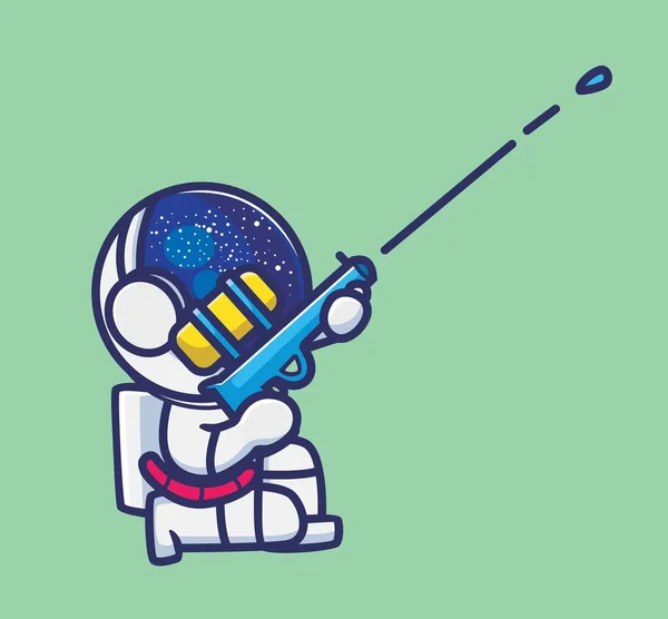 Cute Astronaut Playing Water Gun Cartoon Travel Holiday Vacation Summer — Image vectorielle