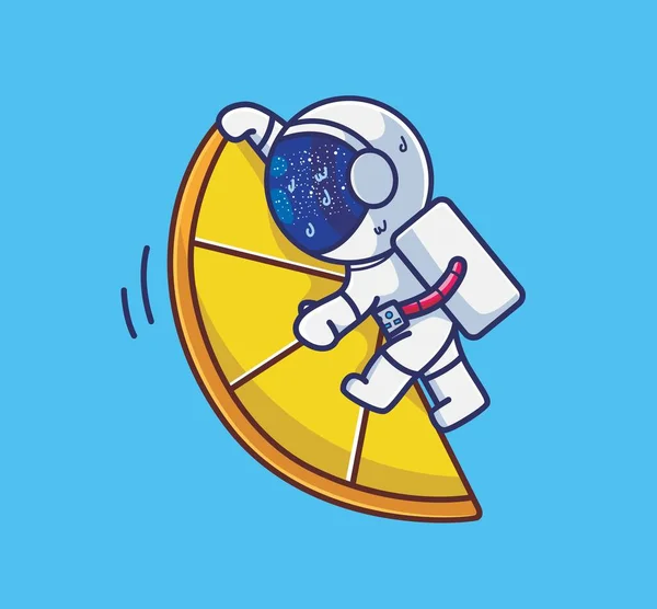 Cute Astronaut Hugging Giant Lemon Fruit Cartoon Travel Holiday Vacation — 스톡 벡터