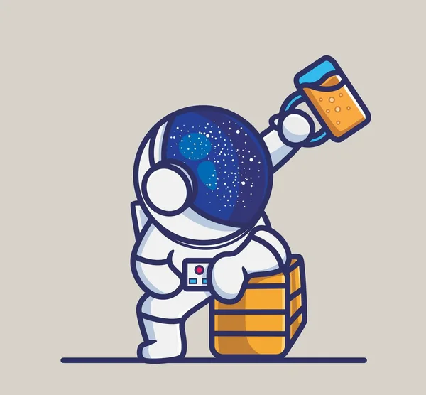 Cute Astronaut Drink Beer Cartoon Person Technology Concept Isolated Illustration — Image vectorielle
