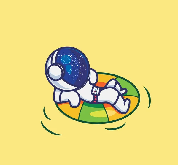 Cute Illustration Astronaut Ocean Using Lifebuoy Ring Cartoon Flat Style — 스톡 벡터