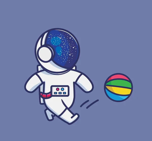 Cute Astronaut Playing Ball Cartoon Animal Sports Concept Isolated Illustration — 스톡 벡터