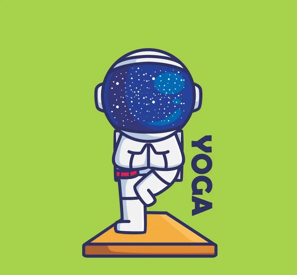 Cute Astronaut Yoga Pose Healthy Cartoon Travel Sports Concept Isolated — Vector de stock