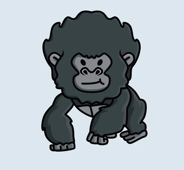 Cute Baby Young Gorilla Ape Black Monkey Animal Isolated Cartoon — Vettoriale Stock
