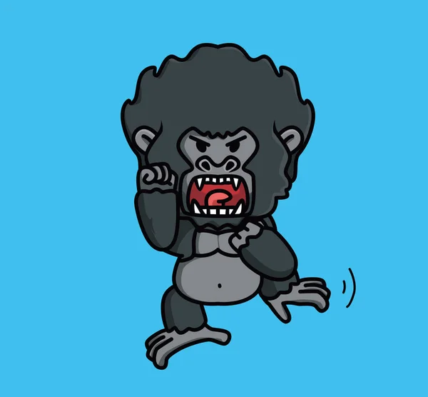 Cute Angry Big Mouth Give Warning Baby Young Gorilla Ape — Stockvektor