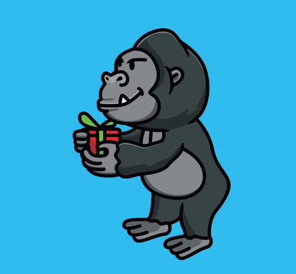 Cute Gorilla Bring Special Gift Cute Baby Young Gorilla Ape — Stockvektor