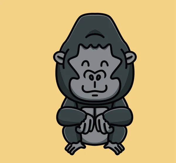 Cute Cartoon Gorilla Waiting Animal Flat Cartoon Style Illustration Icon — Vector de stock