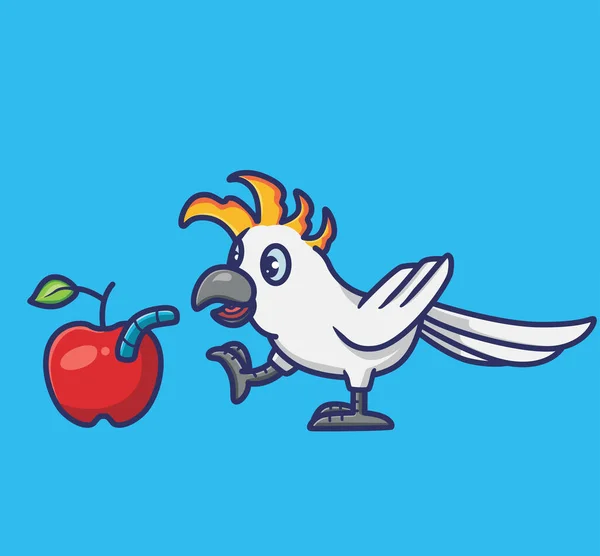 Cute Parrot Found Apple Fruit Worm Ceterpillar Food Animal Flat — 图库矢量图片