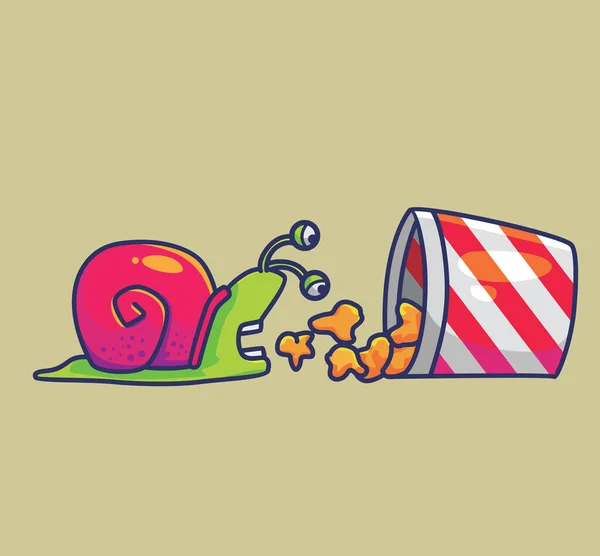 Cute Snail Eating Popcorn Animal Cartoon Isolated Flat Style Sticker — Stockový vektor