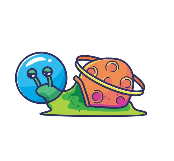 Cute Snail Astronaut Alien Helmet Planet Shell Saturn Ring Animal —  Vetores de Stock