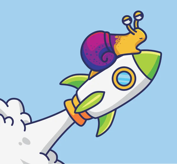 Cute Astronaut Snail Rocket Start Animal Flat Cartoon Style Illustration — 스톡 벡터