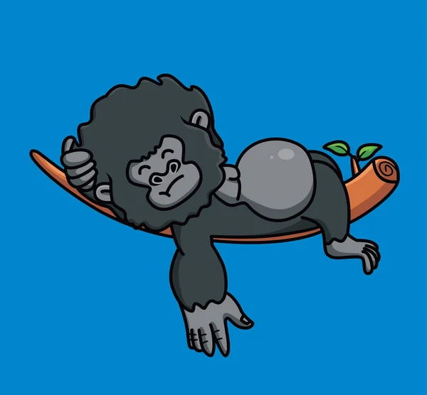 Cute Baby Young Gorilla Sleeping Tree Branch Ape Black Monkey Illustrazioni Stock Royalty Free