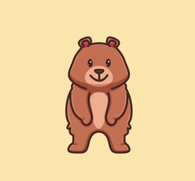 cute grizzly bear brown standing. cartoon animal nature concept Isolated illustration. Flat Style suitable for Sticker Icon Design Premium Logo vector. Mascot Character