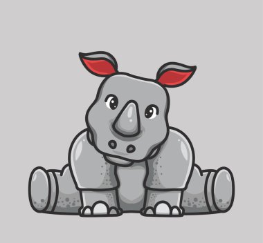 cute rhinoceros sit. cartoon animal nature concept Isolated illustration. Flat Style suitable for Sticker Icon Design Premium Logo vector. Mascot Character
