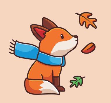 cute fox wearing scarf. cartoon animal autumn season concept Isolated illustration. Flat Style suitable for Sticker Icon Design Premium Logo vector. Mascot character