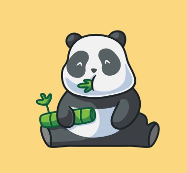 cute panda eating a bamboo