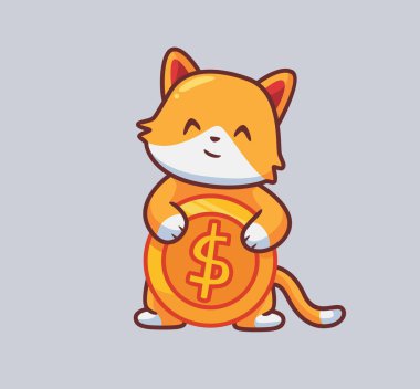 cute cat invest coin. isolated cartoon animal illustration. Flat Style suitable for Sticker Icon Design Premium Logo vector. Mascot Character