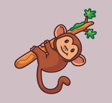 cute monkey hanging on branches tree. isolated cartoon animal nature illustration. Flat Style suitable for Sticker Icon Design Premium Logo vector. Mascot Character