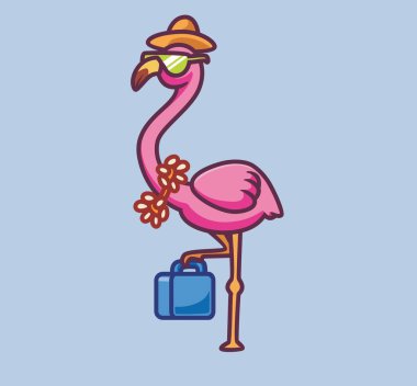 cute flaming vacation holiday summer. isolated cartoon animal nature illustration. Flat Style suitable for Sticker Icon Design Premium Logo vector. Mascot Character