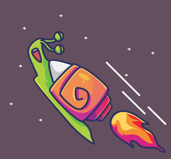 Cute Rocket Snail Shell Extra Flame Space Animal Flat Cartoon — Vettoriale Stock