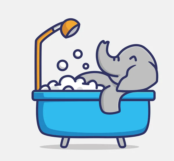 Cute Elephant Take Bath Shower Soap Animal Flat Cartoon Style — 图库矢量图片