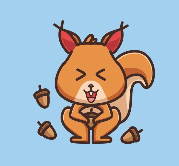Cute Squirrel Holding Nut Animal Cartoon Isolated Flat Style Sticker —  Vetores de Stock