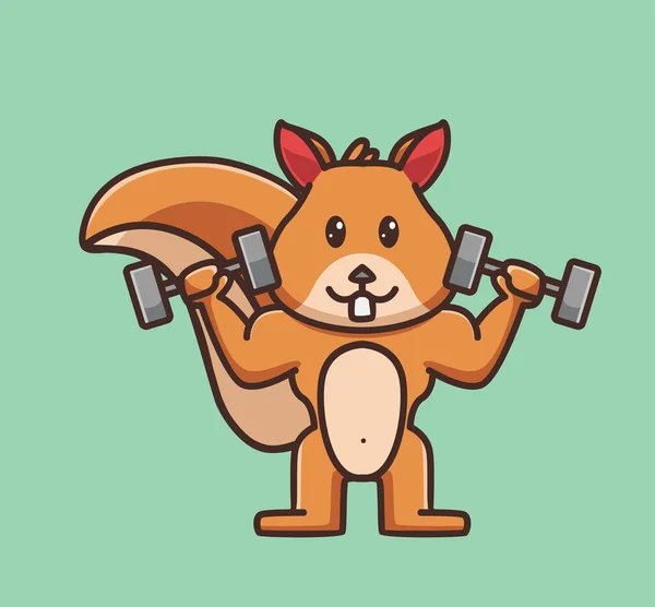 Cute Squirrel Gym Lifting Dumbbell Cartoon Animal Sports Concept Isolated — Stok Vektör