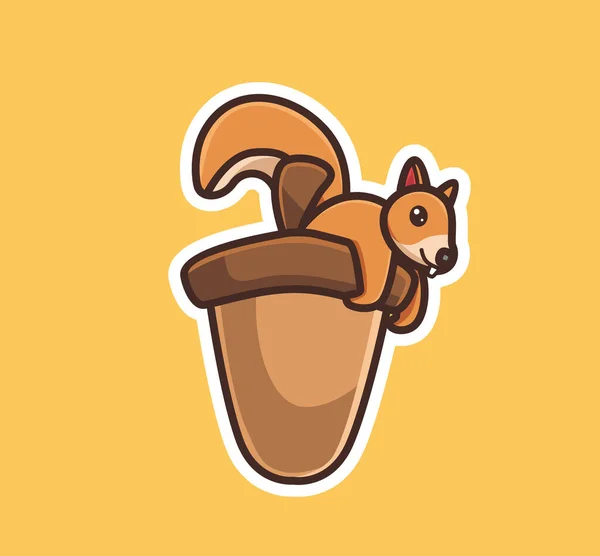 Cute Squirrel Giant Nut Animal Flat Cartoon Style Illustration Icon — Archivo Imágenes Vectoriales