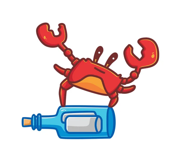 Cute Crab Standing Bottle Message Cartoon Animal Nature Concept Isolated — Vetor de Stock